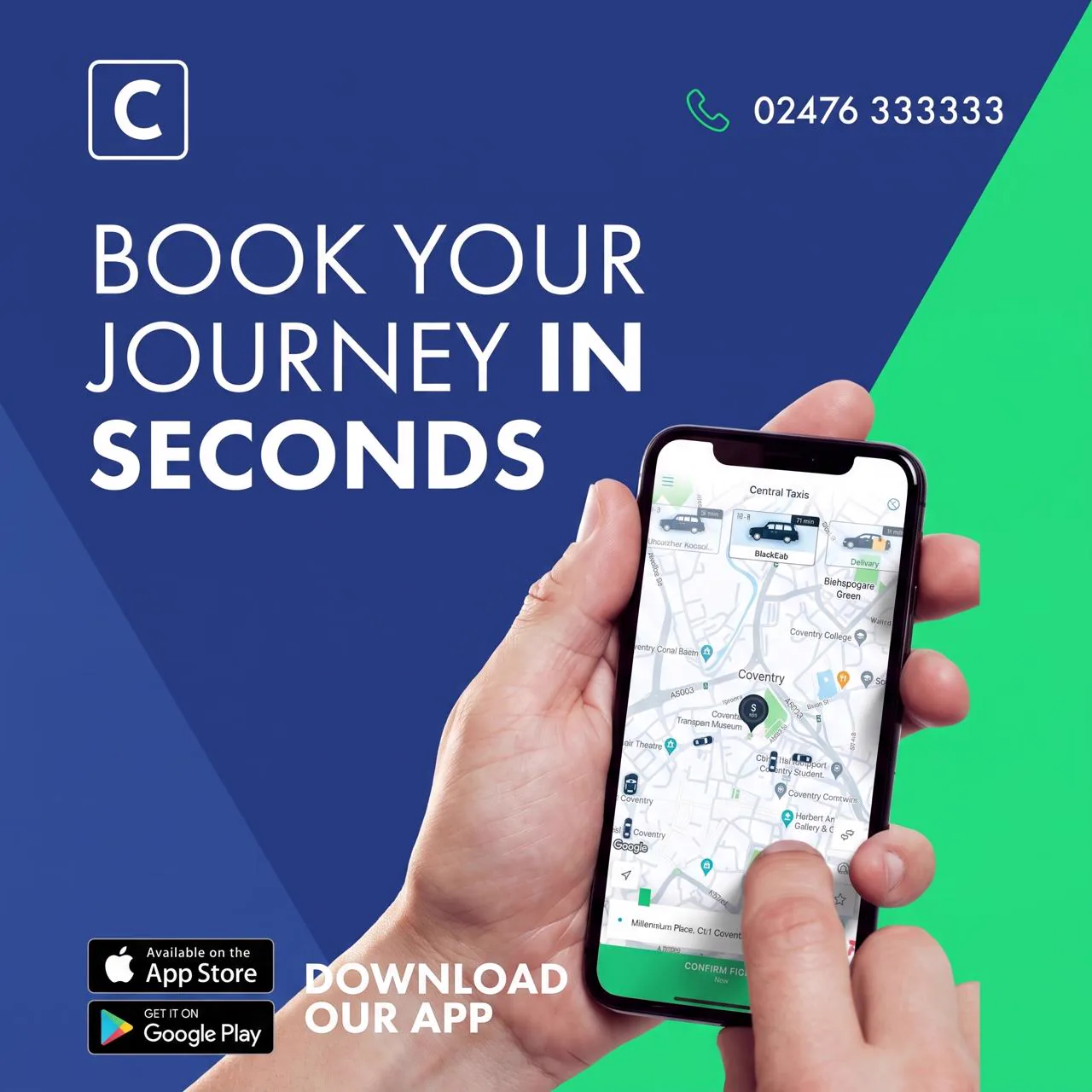 Central Taxis booking app on a smartphone